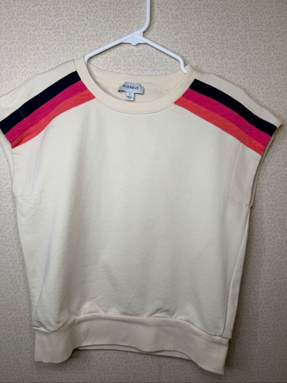 Evereve cream, short sleeve sweatshirt with color block stripes
